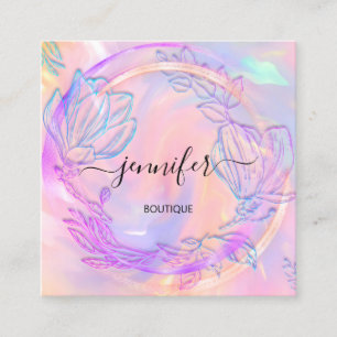 Beruflicher Holograph Rosa Floral QR-Code Quadratische Visitenkarte