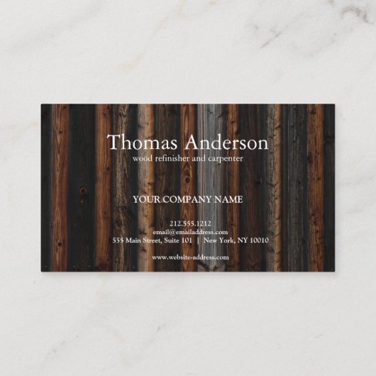 Beruflicher Holzkörner Rustikaler Schreiner Visitenkarte (Rückseite)