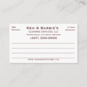 Beruflicher Janitorial-Reinigungsservice Visitenkarte (Rückseite)