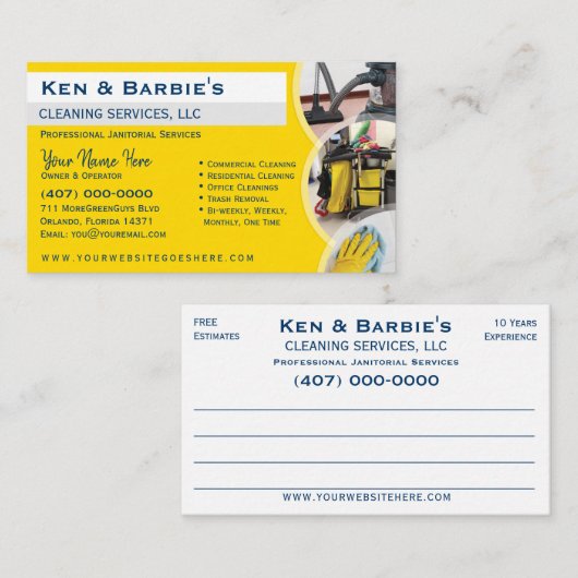 Beruflicher Janitorial-Reinigungsservice Visitenkarte (Vorne/Hinten)
