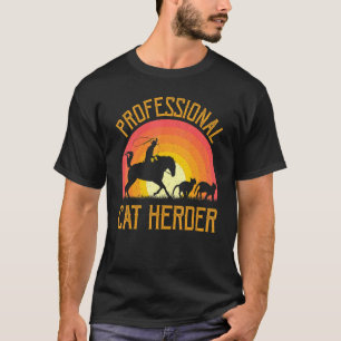 Beruflicher Katzenherder in Retro-Sonnenuntergang T-Shirt