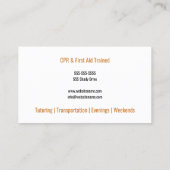 Beruflicher Kindermädchen-Rosen-Goldkinderwagen Visitenkarte (Rückseite)