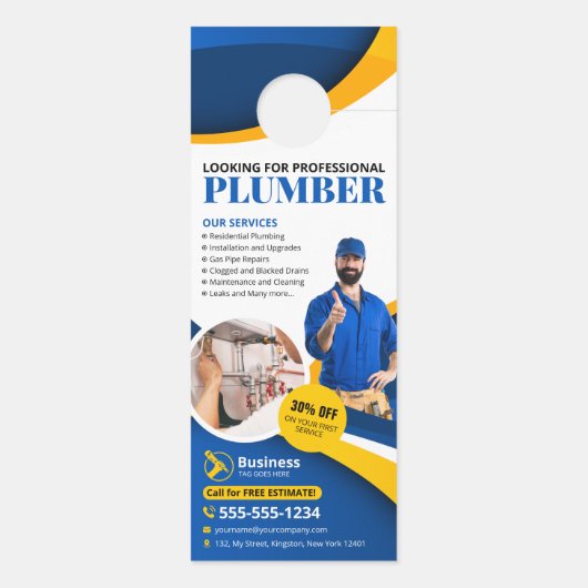 Beruflicher Klempner Klempner Unternehmer blau Türanhänger (Rückseite)