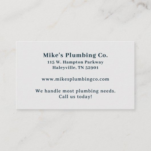 Beruflicher Klempnerservice Visitenkarte (Rückseite)