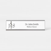 Beruflicher leichter Asclepius Schwarz-weiß Schreibtischnamensplakette (Vorderseite )