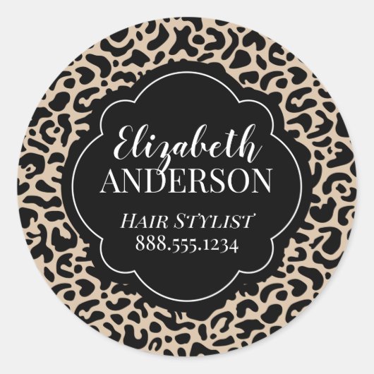 Beruflicher Leopard Print Hair Stylist Runder Aufkleber (Vorderseite)