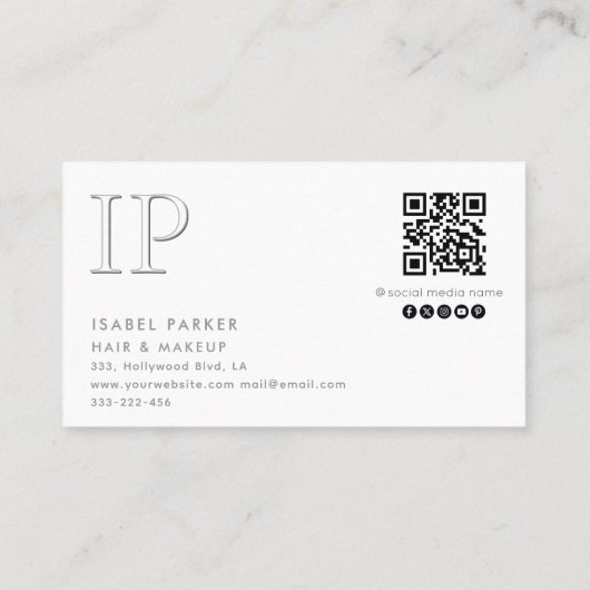 Beruflicher Letterpress floral monogramm Qr Visitenkarte (Rückseite)