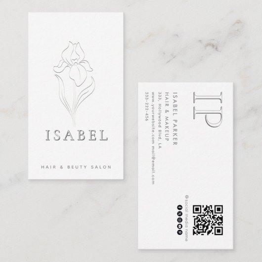 Beruflicher Letterpress floral monogramm Qr Visitenkarte (Vorne/Hinten)