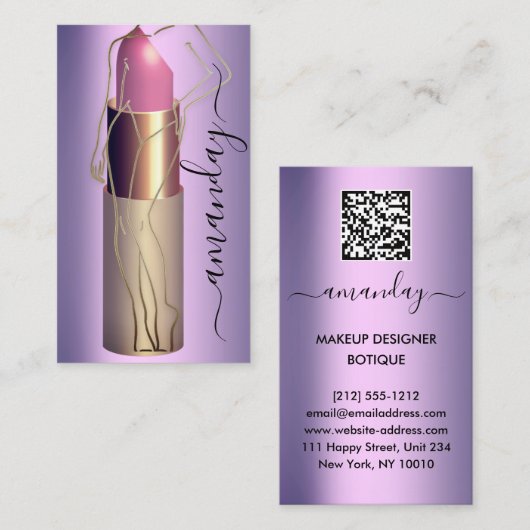 Beruflicher Makeup-Body-Lipstick QR-Code Lila Visitenkarte (Vorne/Hinten)