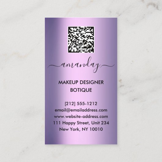 Beruflicher Makeup-Body-Lipstick QR-Code Lila Visitenkarte (Rückseite)