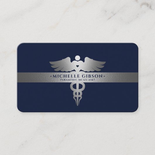 Beruflicher medizinischer Caduceus Blue Silver Min Visitenkarte (Vorderseite)