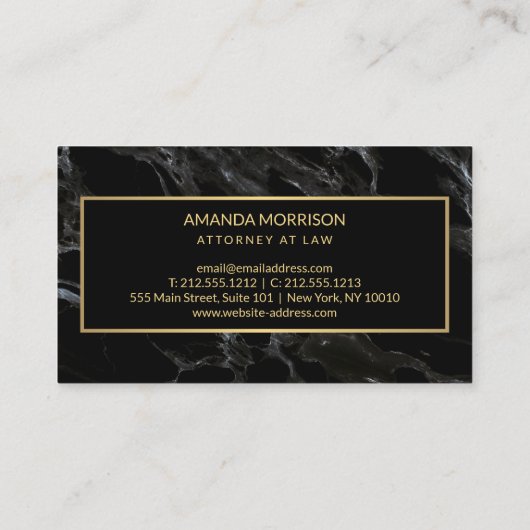 Beruflicher Minimal-Monogramm-Schwarz-Marmor Visitenkarte (Rückseite)