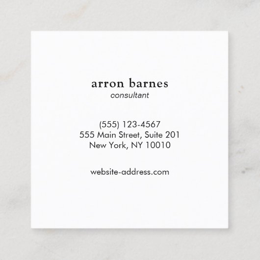 Beruflicher Minimalismus Quadratische Visitenkarte (Rückseite)