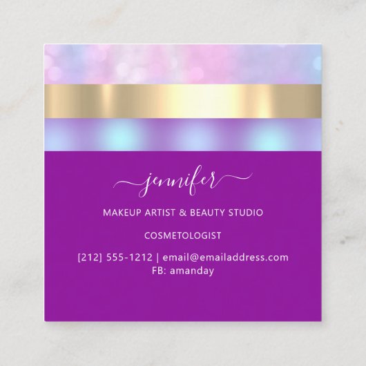 Beruflicher Minimalismus Strickpink Holographisch Quadratische Visitenkarte (Rückseite)