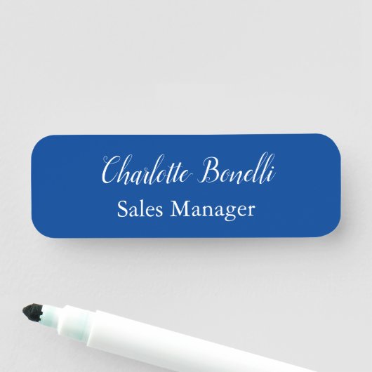 Beruflicher Minimalistischer Handschriftname Blau Namensschild (Beispiel)