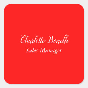 Beruflicher Minimalistischer Handschriftname Rot Quadratischer Aufkleber