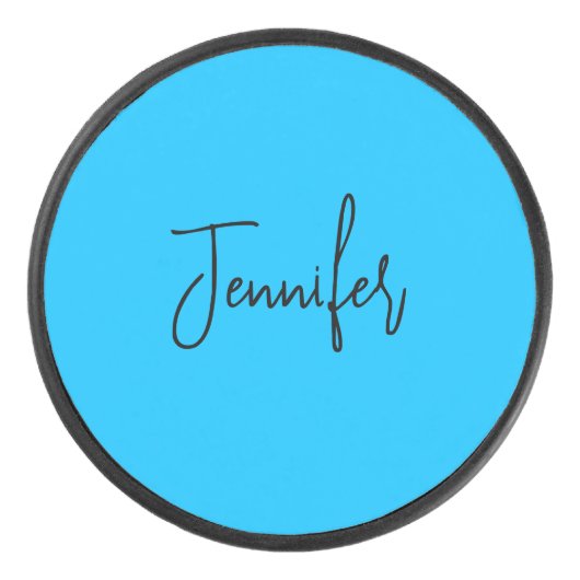 Beruflicher minimalistischer Kalligraphiename Blau Eishockey Puck (Vorderseite)