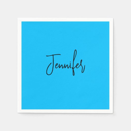 Beruflicher minimalistischer Kalligraphiename Blau Serviette (Vorderseite)