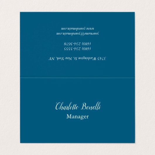 Beruflicher Minimalistischer Ozean Blau Visitenkarten (Außenseite Aufgefaltet)