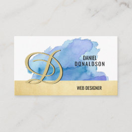 Beruflicher mit Monogramm GoldblauWatercolor Visitenkarte