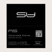 Beruflicher Mit Monogramm QR-Code Schwarz Visitenkarten (Außenseite Aufgefaltet)