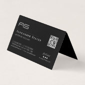 Beruflicher Mit Monogramm QR-Code Schwarz Visitenkarten (Vorderseite)