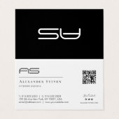 Beruflicher Mit Monogramm QR-Code Schwarzweiß Visitenkarten (Außenseite Aufgefaltet)
