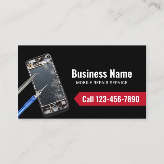 Beruflicher mobiler Reparaturservice Schlicht Blac Visitenkarte (Vorderseite)