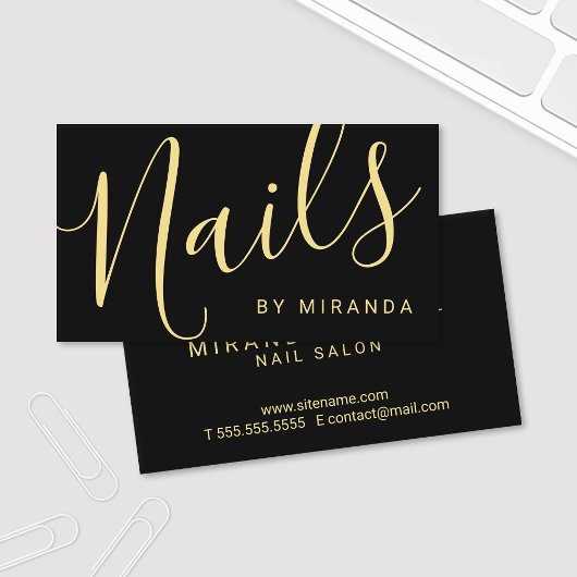 Beruflicher moderner Black and Gold Nail Salon Visitenkarte