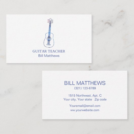 Beruflicher moderner Gitarrenlehrer Visitenkarte (Vorne/Hinten)