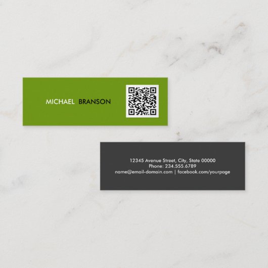 Beruflicher moderner Green Black Minimal QR CODE Mini Visitenkarte (Vorne/Hinten)
