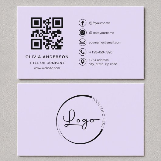 Beruflicher moderner Lilac-Lila QR-Code Visitenkarte