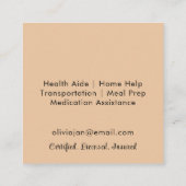 Beruflicher moderner Minimaler Zuhause-Betreuer Quadratische Visitenkarte (Rückseite)