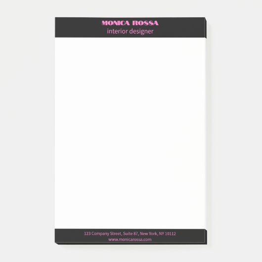 Beruflicher, moderner Neonrosa Letterhead Post-it Klebezettel (Vorderseite)