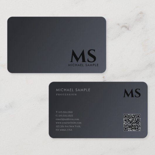 Beruflicher moderner QR-Code Elegantes Schwarzes M Visitenkarte (Vorne/Hinten)