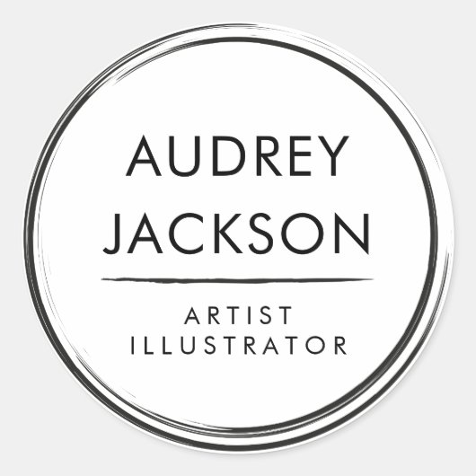 Beruflicher, moderner Schwarz-Weiß-Pinselstrich Runder Aufkleber (Vorderseite)