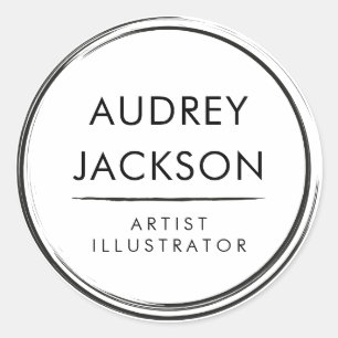 Beruflicher, moderner Schwarz-Weiß-Pinselstrich Runder Aufkleber