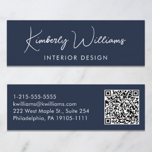 Beruflicher, moderner Script QR Code Blau Mini Visitenkarte