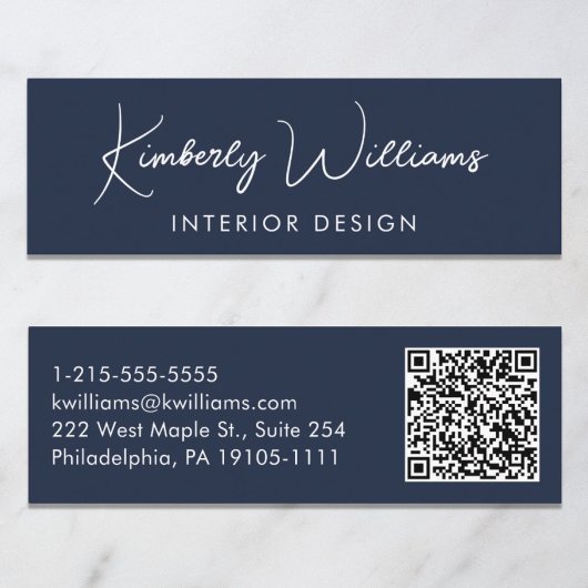 Beruflicher, moderner Script QR Code Blau Mini Visitenkarte