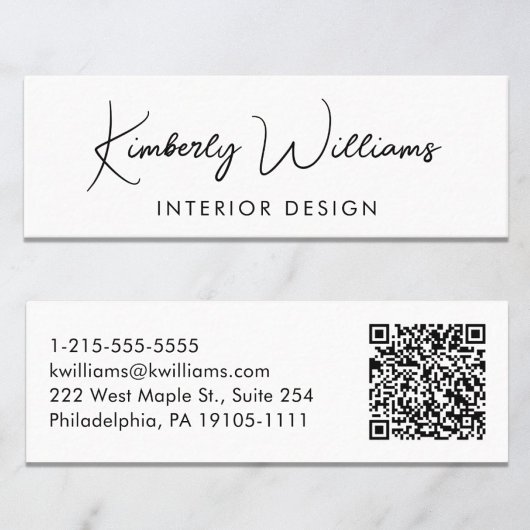 Beruflicher, moderner Script QR Code Mini Visitenkarte