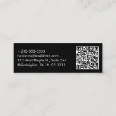 Beruflicher, moderner Script QR Code Schwarz Mini Visitenkarte (Rückseite)