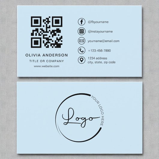 Beruflicher moderner Sky Blue QR-Code Visitenkarte