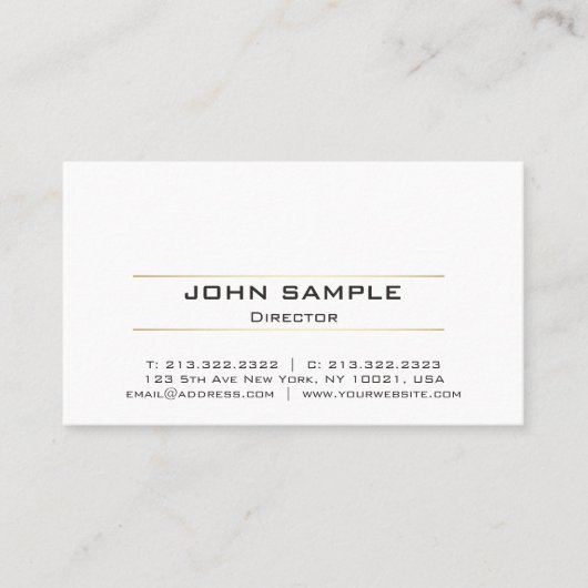 Beruflicher moderner weißes Goldeinfacher Entwurf Visitenkarte (Vorderseite)