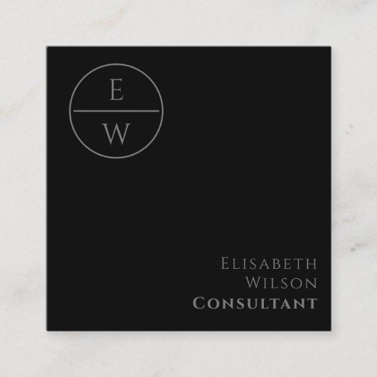 Beruflicher Monogramm-Kreis Minimalschwarz Quadratische Visitenkarte (Vorderseite)