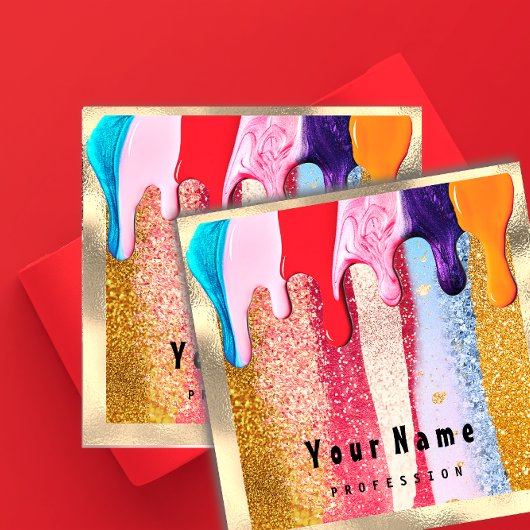 Beruflicher Nais Makeup Gold Glitzer Logo Tropfen Quadratische Visitenkarte