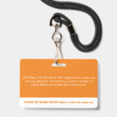 Beruflicher Name des modernen orangefarbenen Block Ausweis (Rückseite mit Lanyard)