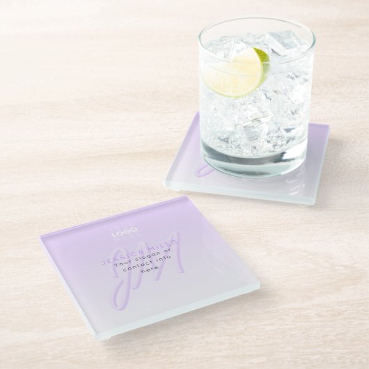 Beruflicher Name und Slogan | Helllila Glasuntersetzer (Schrägansicht)