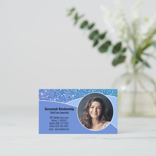 Beruflicher Nanny Custom Foto Blue QR Code Visitenkarte (Stehend Vorderseite)