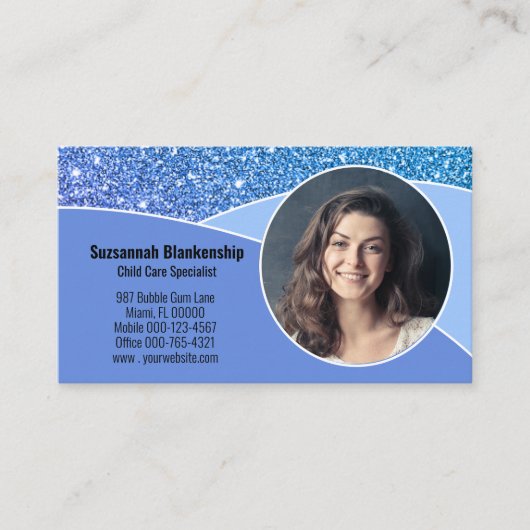 Beruflicher Nanny Custom Foto Blue QR Code Visitenkarte (Vorderseite)