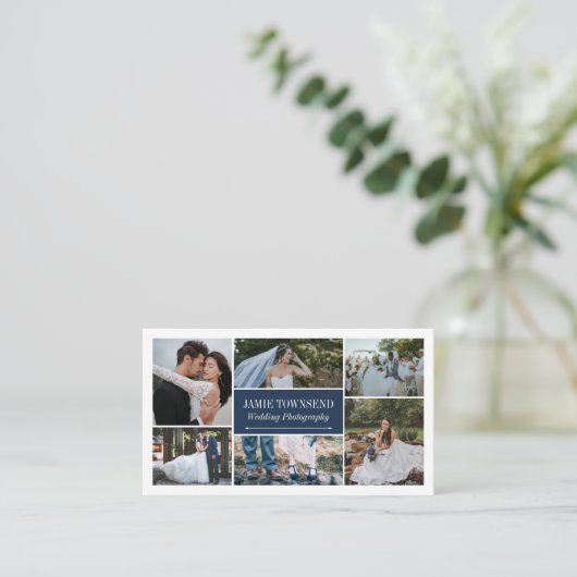 Beruflicher Navy-Foto Collage Fotograf Visitenkarte (Stehend Vorderseite)
